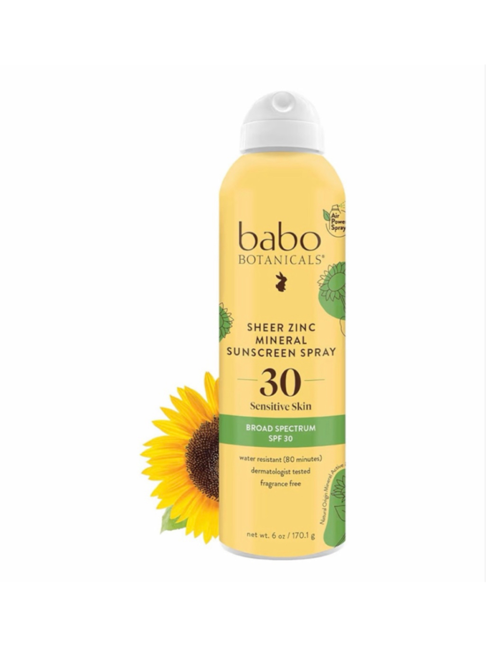 NEW Babo Botanicals Sheer Zinc Continuous Sunscreen Spray SPF30 - Sensitive 6oz